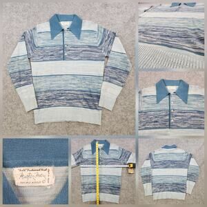VTG Mister Man Sweater Mens L Large Blue White Knit Pullover Striped 70s Acrylic